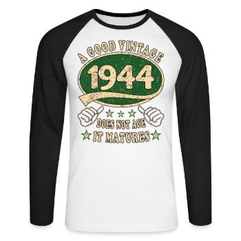 79ème Anniversaire 1944 '79 Bon Millésime - T-shirt baseball manches longues Homme - blanc/noir - Devant - Nik (191cm)