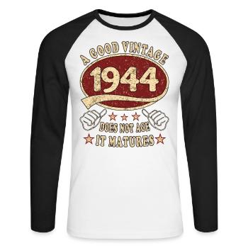 79ème Anniversaire 1944 '79 Bon Millésime - T-shirt baseball manches longues Homme - blanc/noir - Devant - Nik (191cm)