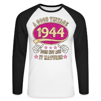 79ème Anniversaire 1944 '79 Bon Millésime - T-shirt baseball manches longues Homme - blanc/noir - Devant - Nik (191cm)