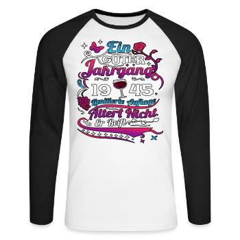 78. Geburtstag 1945 78er Guter Jahrgang - Unisex Baseballshirt langarm - Weiß/Schwarz - Vorne - Nik (191cm)