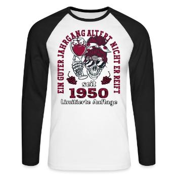73. Geburtstag 1950 73er Guter Jahrgang - Unisex Baseballshirt langarm - Weiß/Schwarz - Vorne - Nik (191cm)