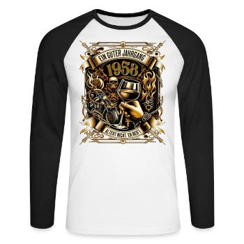 1958 Geburtstag Biker Ein Guter Jahrgang Altert - Unisex Baseballshirt langarm - Weiß/Schwarz - Vorne - Nik (191cm)