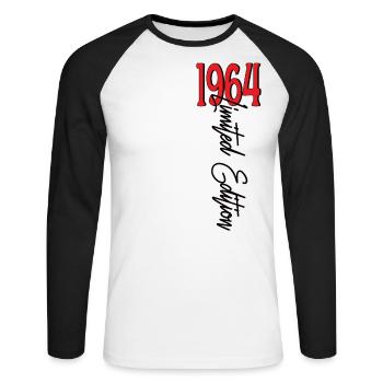 1964 Vintage anniversaire drôles dictons - T-shirt baseball manches longues Homme - blanc/noir - Devant - Nik (191cm)