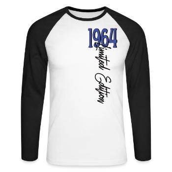 1964 Vintage anniversaire drôles dictons - T-shirt baseball manches longues Homme - blanc/noir - Devant - Nik (191cm)