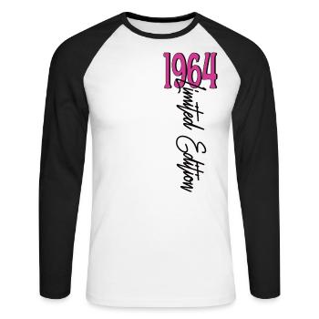 1964 Vintage anniversaire drôles dictons - T-shirt baseball manches longues Homme - blanc/noir - Devant - Nik (191cm)