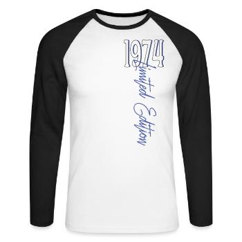 1974 Vintage anniversaire drôles dictons - T-shirt baseball manches longues Homme - blanc/noir - Devant - Nik (191cm)