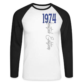 1974 Vintage anniversaire drôles dictons - T-shirt baseball manches longues Homme - blanc/noir - Devant - Nik (191cm)