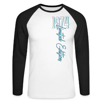 1974 Vintage anniversaire drôles dictons - T-shirt baseball manches longues Homme - blanc/noir - Devant - Nik (191cm)