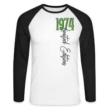 1974 Vintage anniversaire drôles dictons - T-shirt baseball manches longues Homme - blanc/noir - Devant - Nik (191cm)