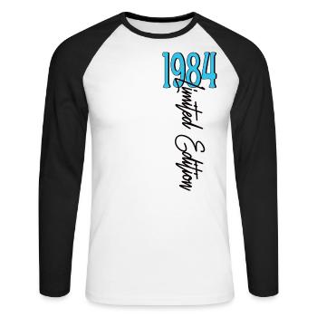 1984 Vintage anniversaire drôles dictons - T-shirt baseball manches longues Homme - blanc/noir - Devant - Nik (191cm)