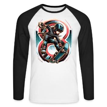 Skateboard Skater Design pour les garçons de 8 ans - T-shirt baseball manches longues Homme - blanc/noir - Devant - Nik (191cm)