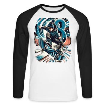 Skateboard Skater Design pour les garçons de 8 ans - T-shirt baseball manches longues Homme - blanc/noir - Devant - Nik (191cm)