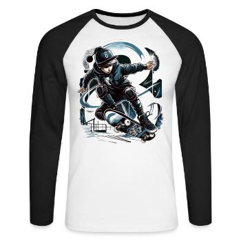 Skateboard Skater Design pour les garçons de 8 ans - T-shirt baseball manches longues Homme - blanc/noir - Devant - Nik (191cm)