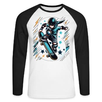 Skateboard Skater Design pour les garçons de 8 ans - T-shirt baseball manches longues Homme - blanc/noir - Devant - Nik (191cm)