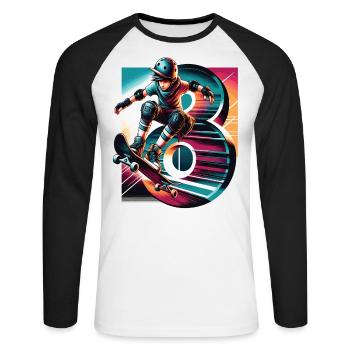 Skateboard Skater Design pour les garçons de 8 ans - T-shirt baseball manches longues Homme - blanc/noir - Devant - Nik (191cm)