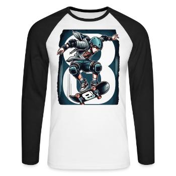Skateboard Skater Design pour les garçons de 8 ans - T-shirt baseball manches longues Homme - blanc/noir - Devant - Nik (191cm)
