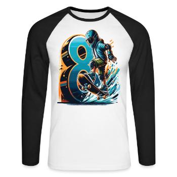 Skateboard Skater Design pour les garçons de 8 ans - T-shirt baseball manches longues Homme - blanc/noir - Devant - Nik (191cm)