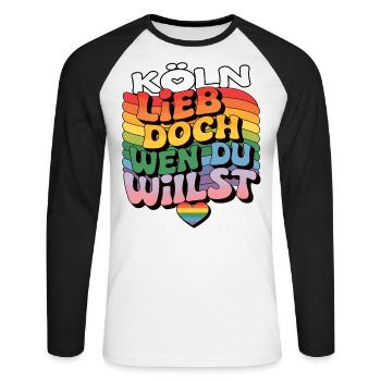 Cologne : Aimez qui vous voulez - LGBTQ - T-shirt baseball manches longues Homme - blanc/noir - Devant - Nik (191cm)