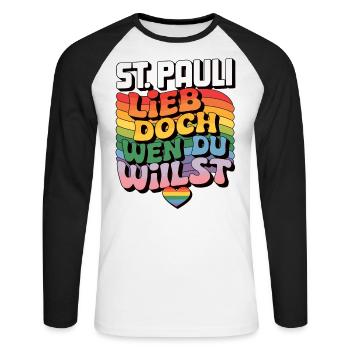 St.Pauli : Aimez qui vous voulez - LGBTQ - T-shirt baseball manches longues Homme - blanc/noir - Devant - Nik (191cm)
