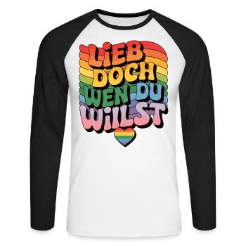 Lieb Doch Wen Du Willst LGBTQ Regenbogen - Unisex Baseballshirt langarm - Weiß/Schwarz - Vorne - Nik (191cm)