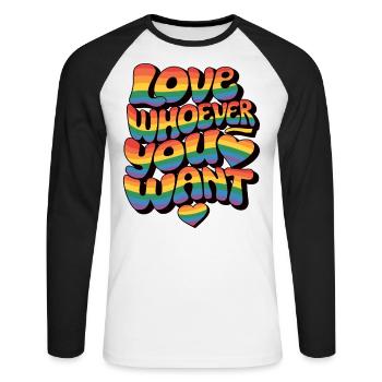 Aimez qui vous voulez Arc-en-ciel de la fierté LGBTQ - T-shirt baseball manches longues Homme - blanc/noir - Devant - Nik (191cm)