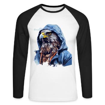 Street style hawk | Hawk lovers - Unisex Long Sleeve Baseball T-Shirt - white/black - Front - Nik (191cm)
