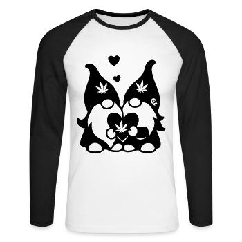 Kifferzwerge mit Hanf-Herz - Unisex Baseballshirt langarm - Weiß/Schwarz - Vorne - Nik (191cm)