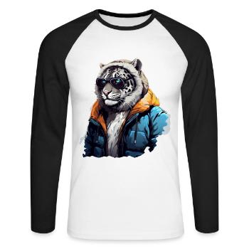 Streetstyle Schneeleopard | Leoparden-Liebhaber - Unisex Baseballshirt langarm - Weiß/Schwarz - Vorne - Nik (191cm)