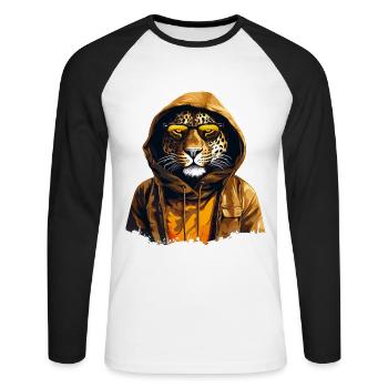 Léopard style rue | Amoureux des léopards - T-shirt baseball manches longues Homme - blanc/noir - Devant - Nik (191cm)