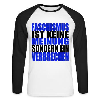 AfD stoppen gegen rechts Demokratie Vielfalt links - Unisex Baseballshirt langarm - Weiß/Schwarz - Vorne - Nik (191cm)