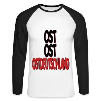 Osten Ossi DDR Ost stolz Trabi Geschenk Nostalgie - Unisex Baseballshirt langarm - Weiß/Schwarz - Vorne - Nik (191cm)