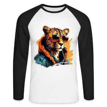 Street style cheetah | Cheetah lovers - Unisex Long Sleeve Baseball T-Shirt - white/black - Front - Nik (191cm)