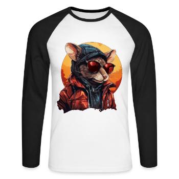 Souris dans les rues : survie dans la jungle de béton - T-shirt baseball manches longues Homme - blanc/noir - Devant - Nik (191cm)
