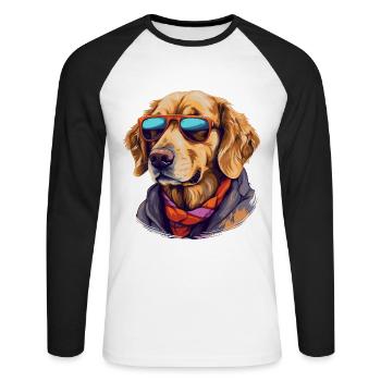 Golden Retriever auf der Straße | Hundeliebhaber - Unisex Baseballshirt langarm - Weiß/Schwarz - Vorne - Nik (191cm)