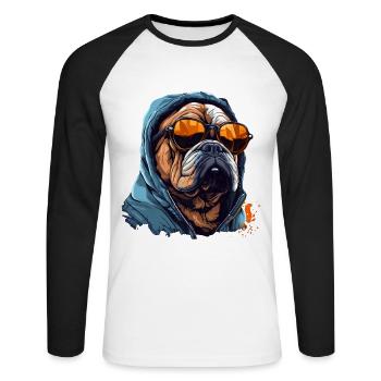Urban Bulldog: Streetwise Bulldog Vibes - T-shirt baseball manches longues Homme - blanc/noir - Devant - Nik (191cm)