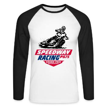 Speedway - Motorcycle Speedway - Unisex Baseballshirt langarm - Weiß/Schwarz - Vorne - Nik (191cm)