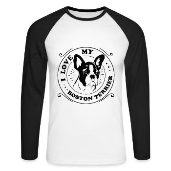 J'adore mon Boston Terrier - T-shirt baseball manches longues Homme - blanc/noir - Devant - Nik (191cm)