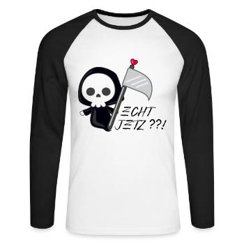 Echt Jetzt Spruch Tod Death Sensemann Halloween - Unisex Baseballshirt langarm - Weiß/Schwarz - Vorne - Nik (191cm)