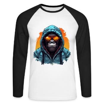 Gorille de montagne de style urbain | Amateurs de gorilles - T-shirt baseball manches longues Homme - blanc/noir - Devant - Nik (191cm)