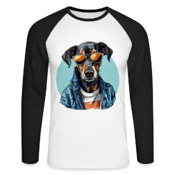 Chien de rue | Amoureux des chiens - T-shirt baseball manches longues Homme - blanc/noir - Devant - Nik (191cm)