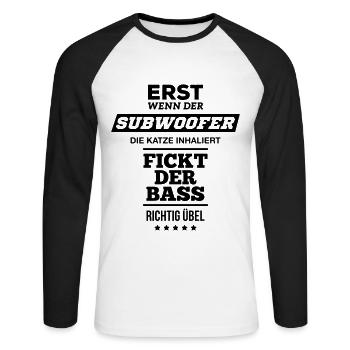 Subwoofer Katze fickt Bass Techno feiern Club DJ - Unisex Baseballshirt langarm - Weiß/Schwarz - Vorne - Nik (191cm)