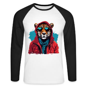 Street style cheetah | Cheetah lovers - Unisex Long Sleeve Baseball T-Shirt - white/black - Front - Nik (191cm)
