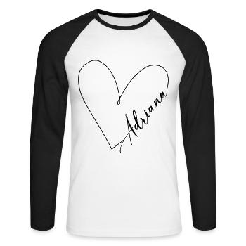 Adriana Nom Ligne de coeur - T-shirt baseball manches longues Homme - blanc/noir - Devant - Nik (191cm)