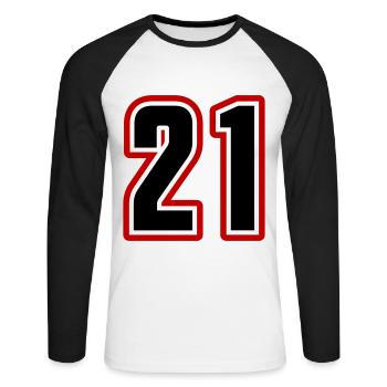 21 symbole de nombre - T-shirt baseball manches longues Homme - blanc/noir - Devant - Nik (191cm)