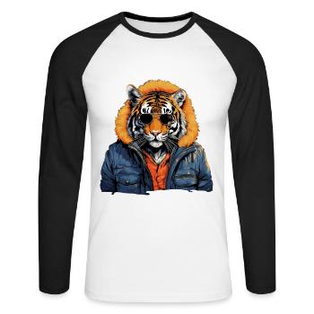 Tigre style graffiti | Amoureux du tigre - T-shirt baseball manches longues Homme - blanc/noir - Devant - Nik (191cm)