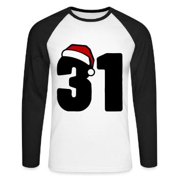 31 Numéro Noël - T-shirt baseball manches longues Homme - blanc/noir - Devant - Nik (191cm)
