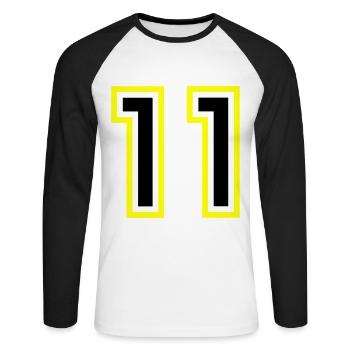 11 Nombre Collège - T-shirt baseball manches longues Homme - blanc/noir - Devant - Nik (191cm)