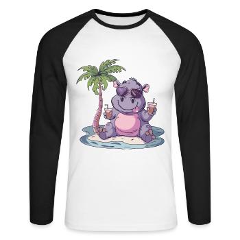 Hippopotamus Summer Beach Vacation - Unisex Long Sleeve Baseball T-Shirt - white/black - Front - Nik (191cm)