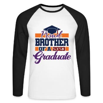 Stolzer Bruder eines Abschlussgeschenks 2023 - Unisex Baseballshirt langarm - Weiß/Schwarz - Vorne - Nik (191cm)