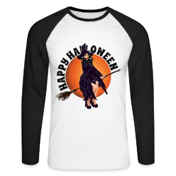 Happy Halloween Scary Lady Witchcraft Broomstick - Unisex Long Sleeve Baseball T-Shirt - white/black - Front - Nik (191cm)